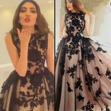 New Arrival A-Line Round Neck Black Lace Long Prom Dress