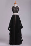 See-Through Prom Dresses Two Pieces Scoop A Line Tulle With