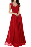 Elegant Sleeveless Round Neck Lace Dress Bridesmaid Party Festive Chiffon Long