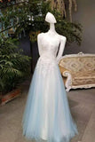 New Arrival A-Line High Neck Tulle Prom Dresses Floor Length Lace