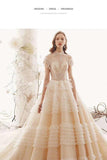 Ball Gown Wedding Dresses High Neck Top Quality Tulle Lace Up