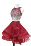 Scoop Homecoming Dresses Two-Piece Beaded Bodice