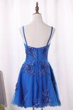 A Line Spaghetti Straps Tulle Homecoming Dresses With Beads And