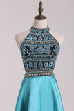 New Arrival High Neck Beaded Bodice A Line Satin Short/Mini Homecoming Dresses