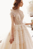 Ball Gown Wedding Dresses High Neck Top Quality Tulle Lace Up