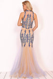 New Arrival Scoop High Neck Tulle With Applique And Beads Mermaid Prom