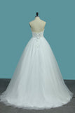 A Line Sweetheart Tulle Wedding Dresses With Appliques Sweep/Brush