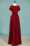 V-Neck A Line Chiffon Bridesmaid Dresses Floor