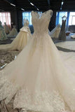 New Arrival Luxurious Scoop Neck Wedding Dresses Tulle Lace Up With Crystals And Beads Royal