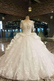 Luxurious Scoop Neck Wedding Dresses Tulle Floor Length With Crystals And