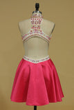 Homecoming Dresses A Line High Neck Beaded Bodice Short/Mini Satin