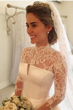 High Neck Open Back Long Sleeves Wedding Dresses A Line