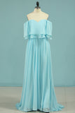 New Arrival A Line Chiffon With Slit Prom Dresses Sweep