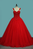 Quinceanera Dresses Straps Beaded Bodice Tulle