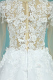 Gorgeous Wedding Dresses A-Line Scoop Long Sleeves Tulle With Applique Chapel