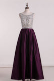 New Arrival A Line Scoop Prom Dresses Satin With