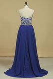 A Line Sweetheart Beaded Bodice Prom Dresses Dark Royal Blue Chiffon Floor Length