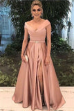 A Line New Arrival Off The Shoulder Satin Evening Dresses With Slit Zipper