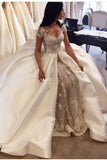 Luxury Wedding Dresses A-Line Scoop Cathedral Train Satin And Tulle With