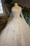 Floral Wedding Dresses A-Line Off The Shoulder A-Line Tulle Lace Up With Beads And