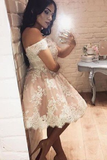 Homecoming Dresses Boat Neck Tulle With Applique Short/Mini A