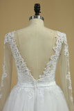 Boat Neck Wedding Dresses A-Line Long Sleeves Applique