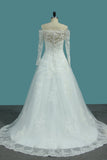 New Arrival Tulle Long Sleeves Boat Neck A Line Wedding