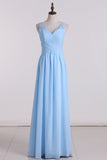 A Line V Neck Chiffon & Lace Bridesmaid Dresses Floor