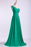 One Shoulder Bridesmaid Dresses A Line Chiffon Floor Length