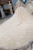 Luxury Wedding Dresses Off-The-Shoulder Top Quality Lace Long Train Half Sleeves Lace Up