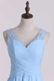 A Line V Neck Chiffon & Lace Bridesmaid Dresses Floor