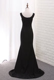 New Arrival Satin Mermaid Square Neck Evening Dresses Sweep