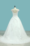 A Line V Neck Wedding Dresses Tulle With Applique And Beads Lace