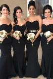 Elegant Mermaid Black Sweetheart Strapless Bridesmaid Dresses with Lace STA20462