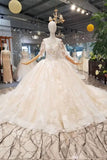 Luxury Wedding Dresses Off-The-Shoulder Top Quality Lace Long Train Half Sleeves Lace Up