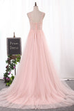 New Arrival Straps A Line Tulle Prom Dresses With Beading And