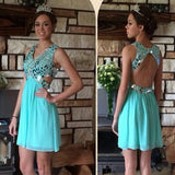 Green V-Neck Sequins Chiffon Sleeveless Mini Homecoming Dresses