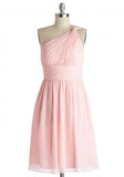 Simple Dress A-line One-shoulder Pink Chiffon Bridesmaid Dresses Reception Dresses