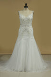 A Line Wedding Dresses Spaghetti Straps Beaded Bodice