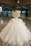 Luxurious Scoop Neck Wedding Dresses Tulle Floor Length With Crystals And