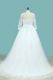 Bateau Wedding Dresses Long Sleeves A Line Court Train Tulle With