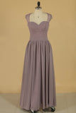 Straps A Line Bridesmaid Dresses Chiffon With Beads Floor