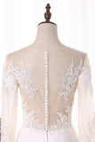 Bateau Wedding Dresses Long Sleeves A Line Chiffon With Applique And