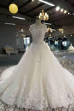 Marvelous Royal Train Wedding Dresses Short Sleeves With Appliques And Sequins Lace