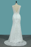 Lace V Neck Wedding Dresses Mermaid With Sash Court