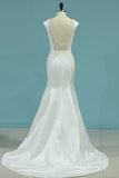 New Bateau Wedding Dresses Mermaid Satin With