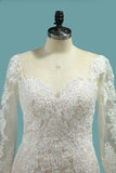 Bateau Wedding Dresses Mermaid Long Sleeve Tulle With Applique Sweep