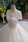 Hot Selling Cheap Price Tulle Scoop Neck Wedding Dresses Lace Up With Appliques And