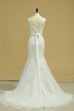 New Arrival Straps Tulle Column Wedding Dresses With Applique