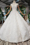 New Arrival Wedding Dresses Cap Sleeves High Neck Ball Gown With Appliques